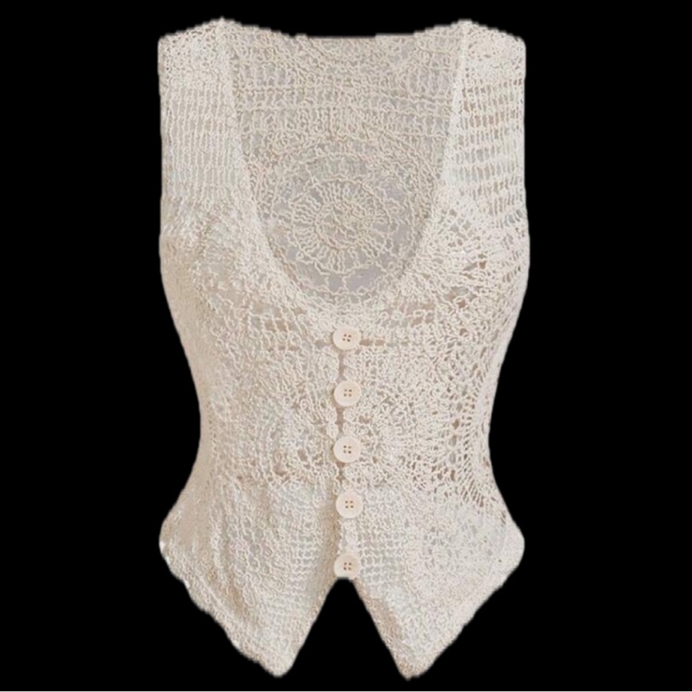 🌵🏜️Crochet Lace Button-Up Vest ~ Western Wear